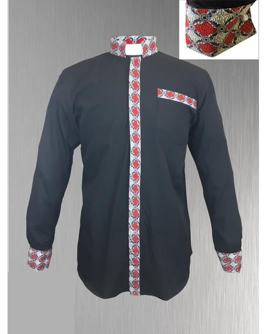 144. Custom Edition Meraki Argyle Men’s Tab Collar Clergy Shirt Set - Black