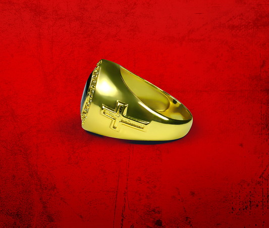 Womens Premium Clergy Ring with Black Stone - Gold w/ Black