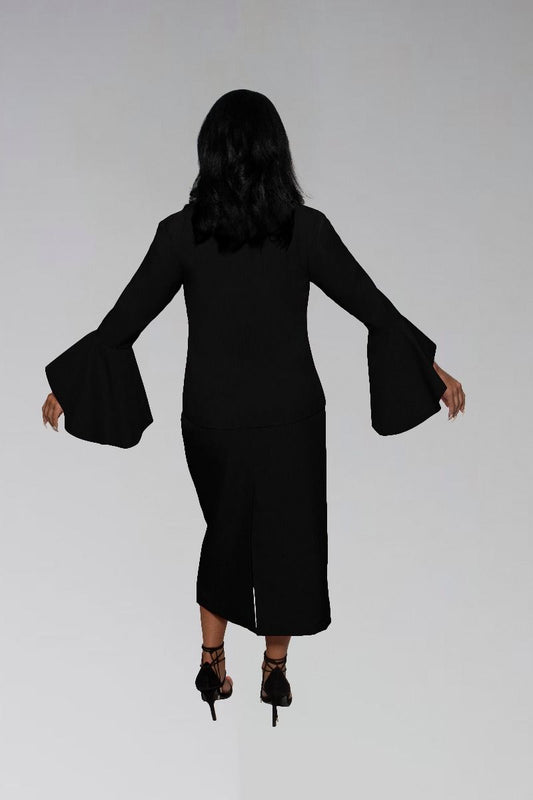 788 W. Women's Clergy Suit - Black/White Flared Sleeve