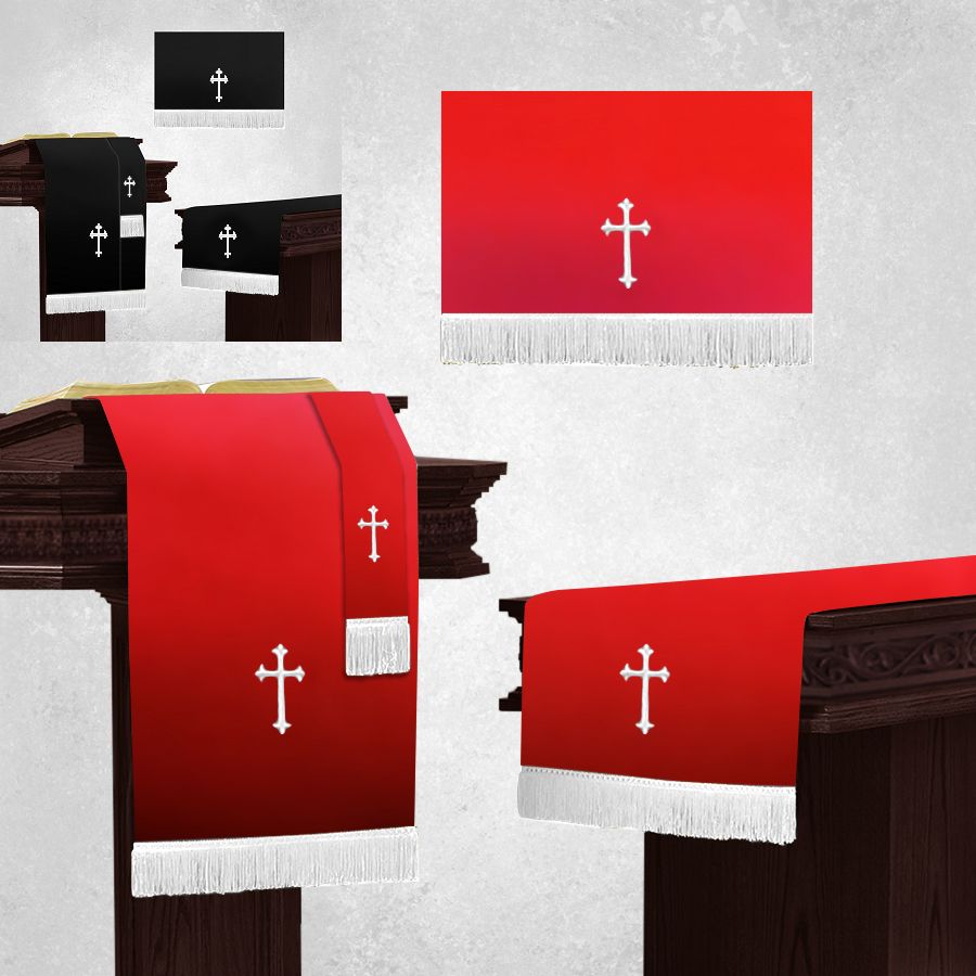 Parament Set 3 Pc. Altar Scarf in Reversible Black/Red (WHITE Crosses)