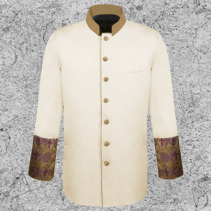 Men's Frock Clergy Jacket - Creme/Gold Brocade