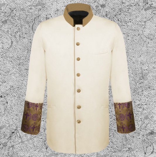 Men's Frock Clergy Jacket - Creme/Gold Brocade
