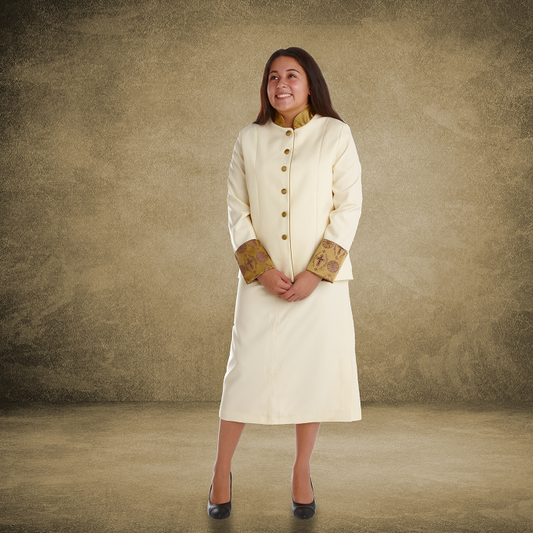 736 W. Women's 2 Pc. Clergy Suit Creme/Gold Brocade