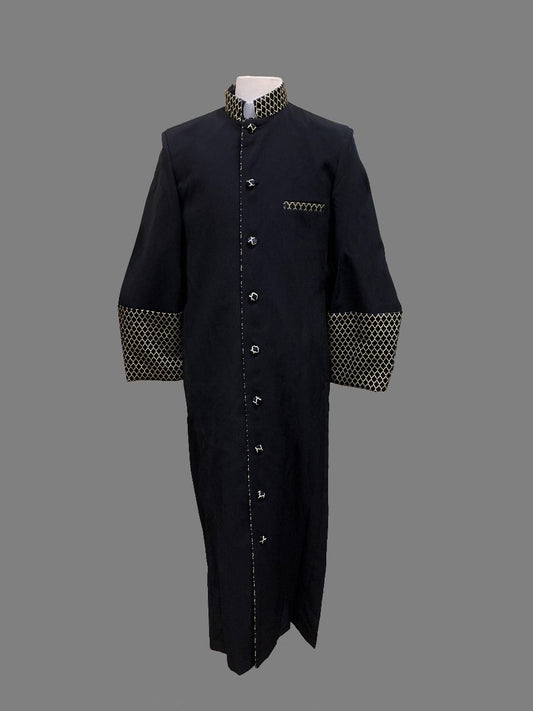 835 M. Men's Custom Diomondo Design Clergy Robe in Black and Gold