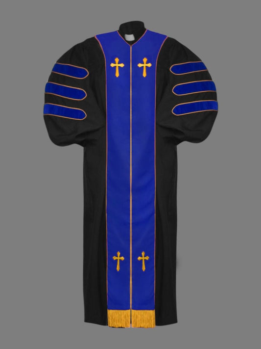 Dr. of Divinity Robe Black and Royal/Gold Doctor Bars with Free Stole