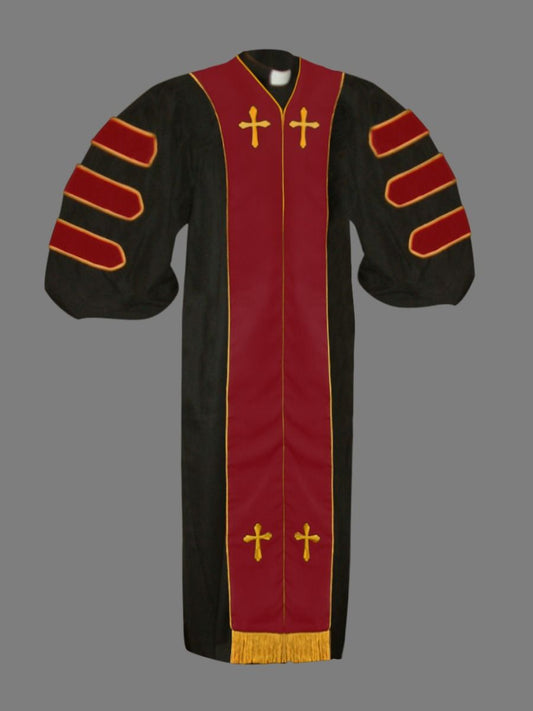 Dr. of Divinity Robe Black and Red/Gold Doctor Bars with Free Stole