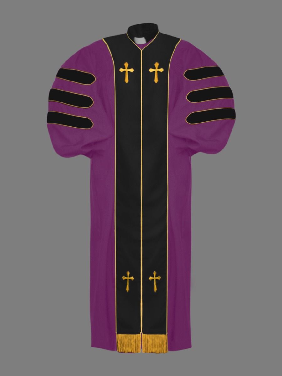 Dr. of Divinity Robe Purple and Black/Gold Doctor Bars with Free Stole