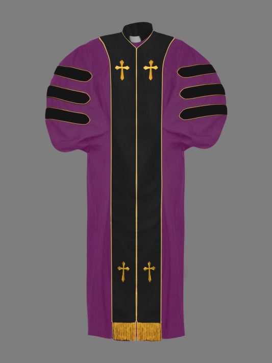 Dr. of Divinity Robe Purple and Black/Gold Doctor Bars with Free Stole