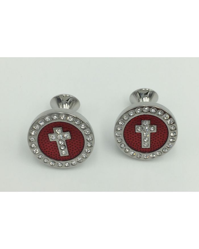 Noble Circle Cross Diamond Stone Cufflinks - Scarlett Red