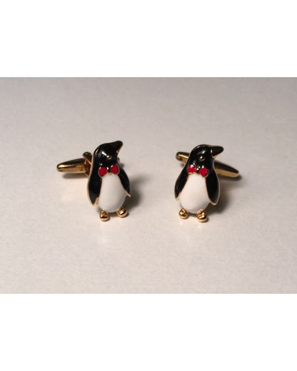 2 Pc. Dressy Protruding Penguin Bow Tie Gold Cufflinks