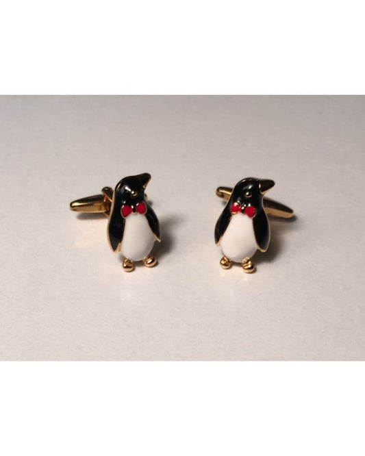 2 Pc. Dressy Protruding Penguin Bow Tie Gold Cufflinks