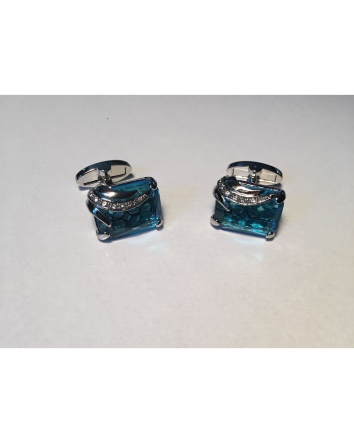 2 Pc. Premium Blue Zircon Stone with Chrome Accents Cufflinks