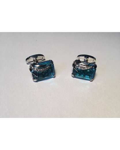 2 Pc. Premium Blue Zircon Stone with Chrome Accents Cufflinks