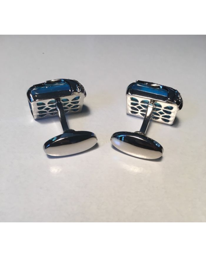 2 Pc. Premium Blue Zircon Stone with Chrome Accents Cufflinks
