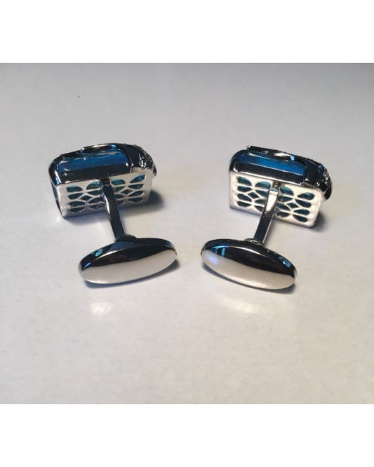 2 Pc. Premium Blue Zircon Stone with Chrome Accents Cufflinks