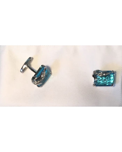 2 Pc. Premium Blue Zircon Stone with Chrome Accents Cufflinks