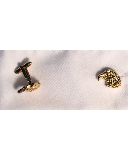 2 Pc. Classy Bald Eagle Patriotic Gold Cufflinks w/ Stone