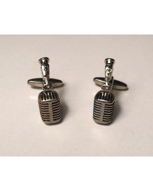 2 Pc. 3D Singing Recording Praising Microphone and Stand Cufflinks