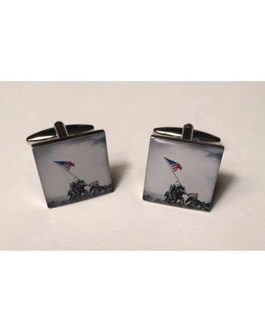 2 Pc. American Flag Iwo Jima Honoring Remembrance Cufflinks