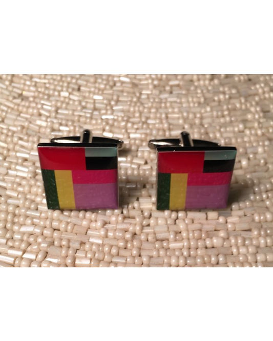 2 Pc. Rainbow Colored Rectangle Spaces Fashion Design Cufflinks