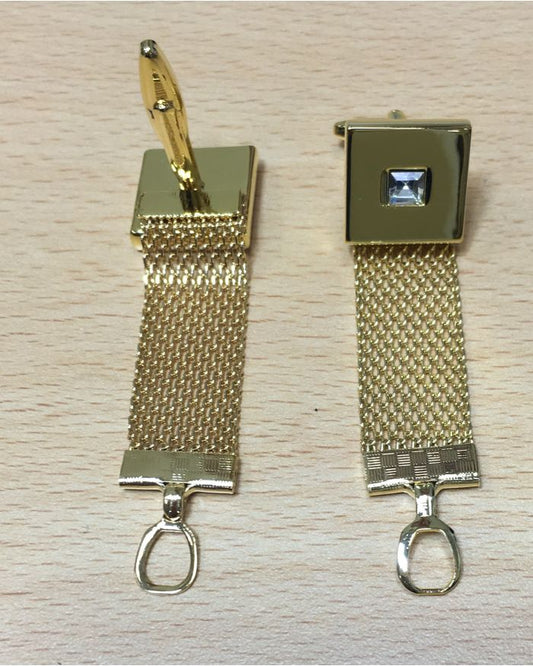 2 Pc. Chain Wrap-Around Square Cufflinks with a Crystal Stone - GOLD