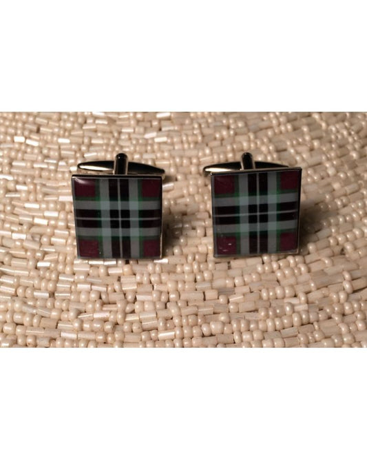 2 Pc. Green/Brown Plaid Fashion Design Cufflinks