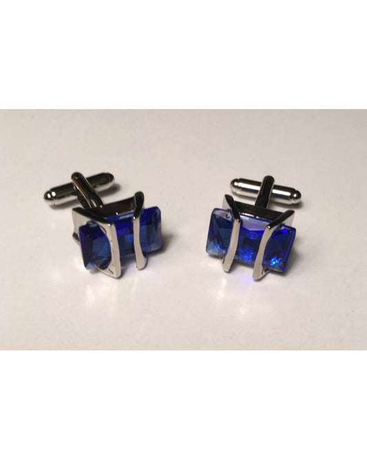 2 Pc. Sapphire Blue Square Stone with Chrome Holder Cufflinks