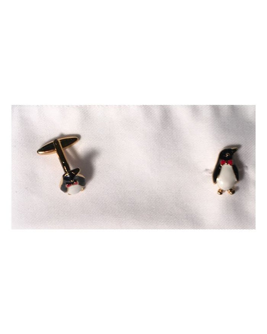 2 Pc. Dressy Protruding Penguin Bow Tie Gold Cufflinks