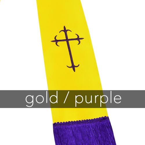 Clergy Stole - Gold Satin with Purple Latin Crosses