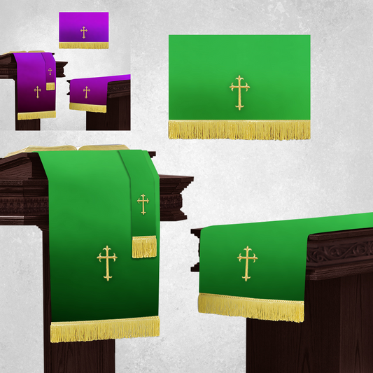 Parament Set 3 Pc. Church Supplies in Reversible Purple/Green