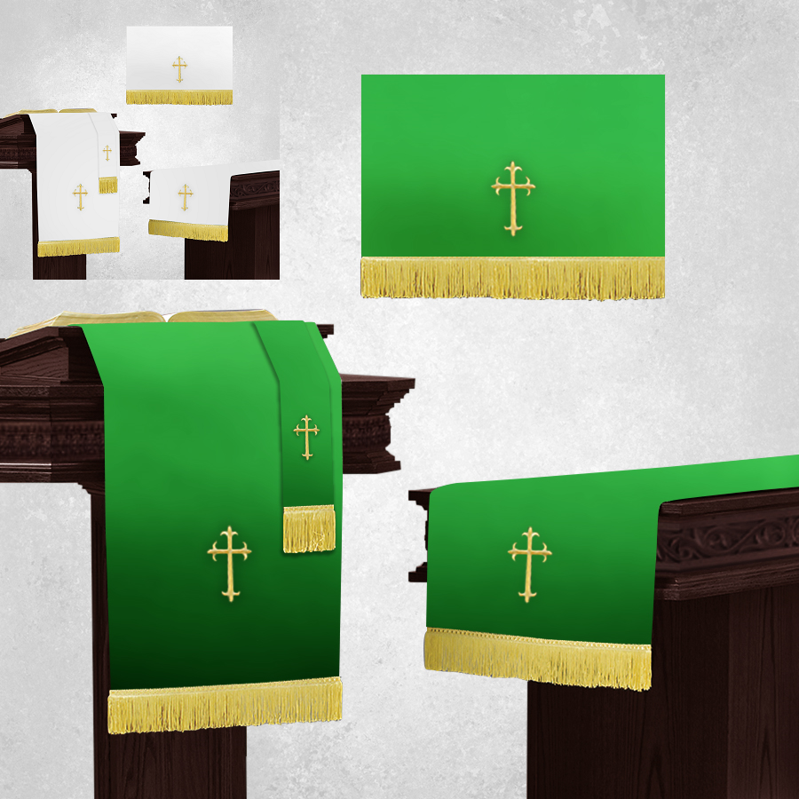 Parament Set 3 Pc. Church Supplies in Reversible White/Green