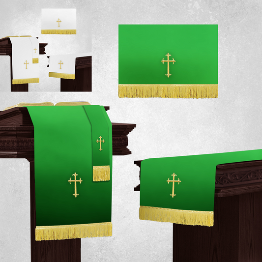 Parament Set 3 Pc. Church Supplies in Reversible White/Green