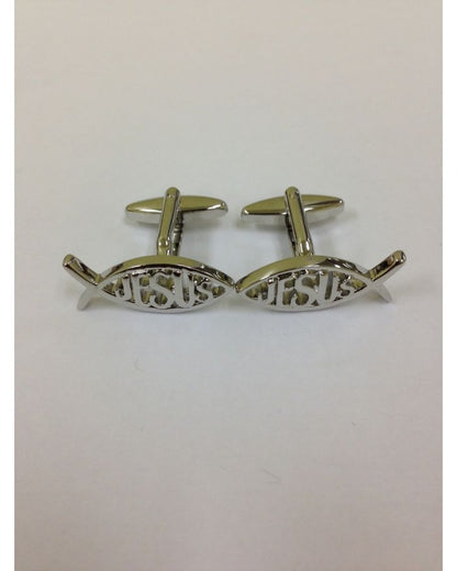 2 Pc. Silver Religious Jesus Fish Cufflinks