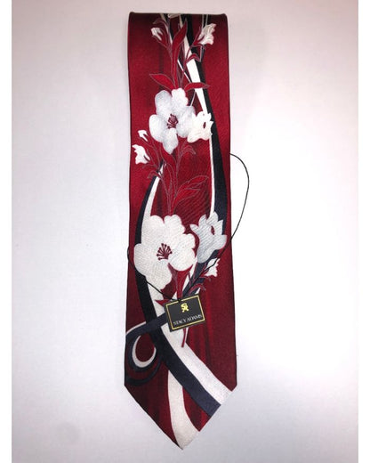**Stacy Adams Premium Handmade Silk Neck Tie - Red Floral Designo