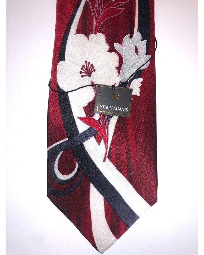 **Stacy Adams Premium Handmade Silk Neck Tie - Red Floral Designo