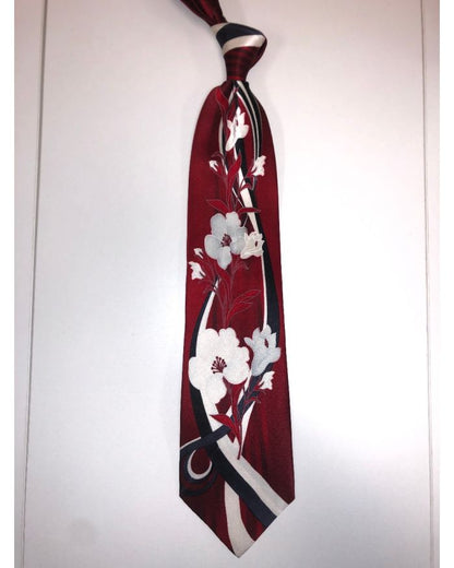 **Stacy Adams Premium Handmade Silk Neck Tie - Red Floral Designo
