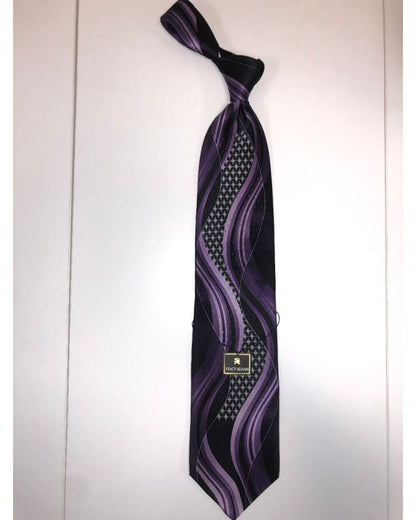 **Stacy Adams Premium Handmade Silk Neck Tie - Purple & Black Designo