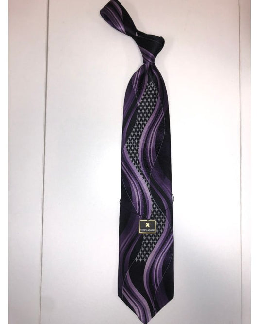 **Stacy Adams Premium Handmade Silk Neck Tie - Purple & Black Designo