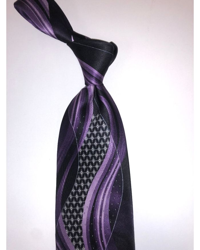 **Stacy Adams Premium Handmade Silk Neck Tie - Purple & Black Designo