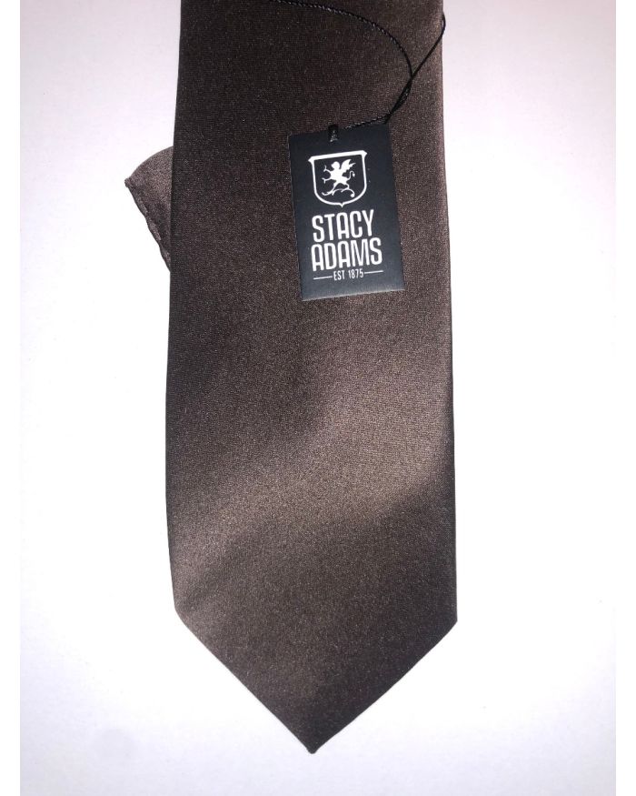 **Stacy Adams Premium Handmade Silk Slim Neck Tie AND HANKY - Solid Brown