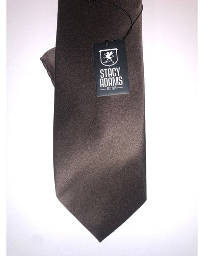 **Stacy Adams Premium Handmade Silk Slim Neck Tie AND HANKY - Solid Brown