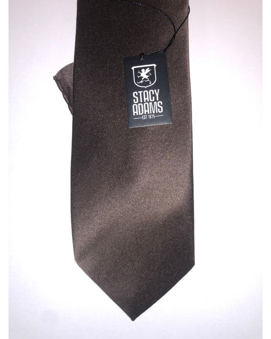 **Stacy Adams Premium Handmade Silk Slim Neck Tie AND HANKY - Solid Brown