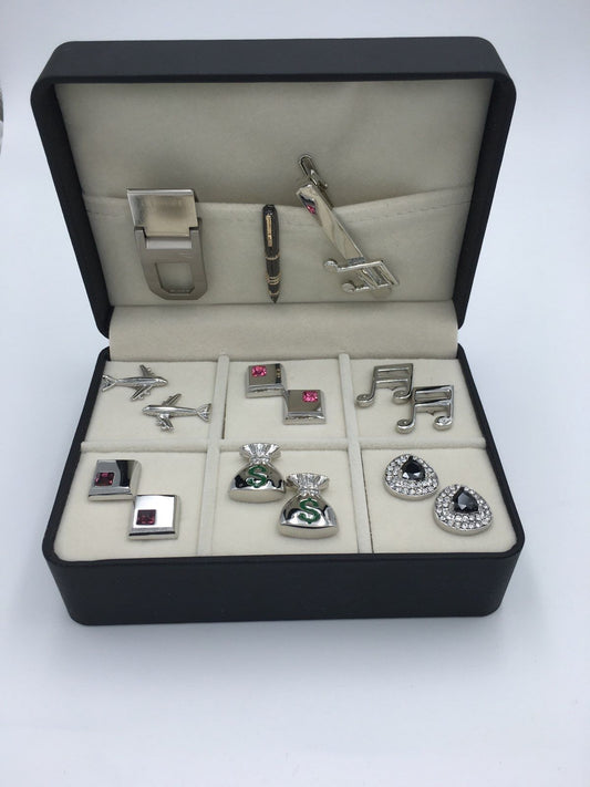 The Lind Box 6 Different Pairs of Cufflinks, Money Clip and a Tie Bars