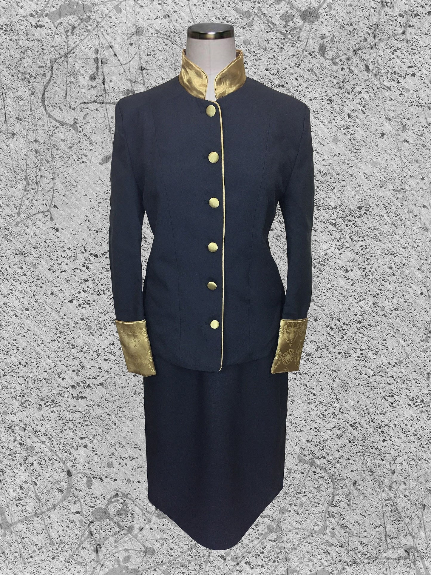 737 W. Women's 2 Pc. Clergy Suit Black with Double Tone Gold Brocade