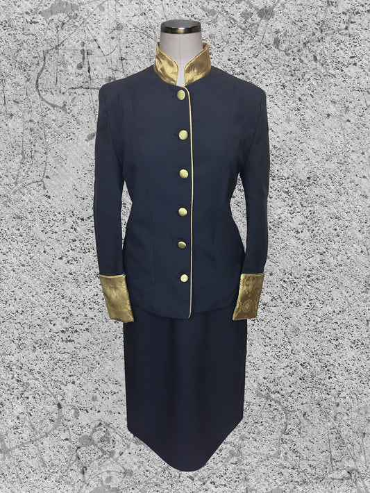 737 W. Women's 2 Pc. Clergy Suit Black with Double Tone Gold Brocade