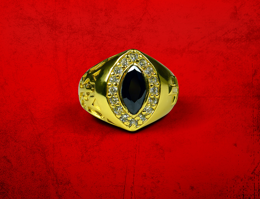 Womens Premium Clergy Ring with Black Stone - Gold w/ Black