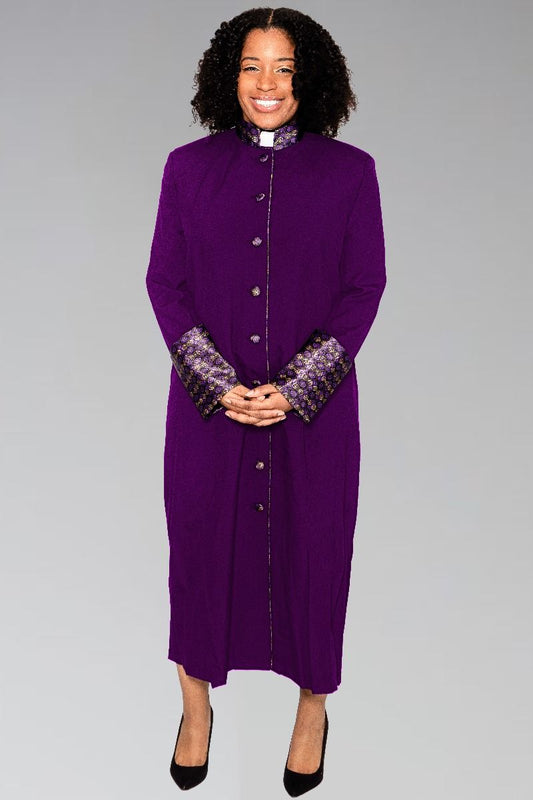 828 W. Ladies Clergy Robe - Purple with Special Purple/Gold Brocade