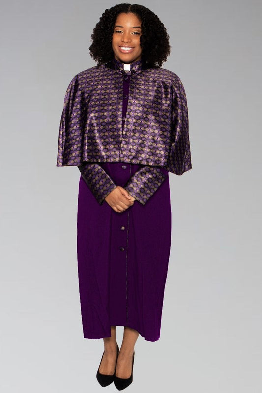 828 W. Ladies Clergy Robe - Purple with Special Purple/Gold Brocade