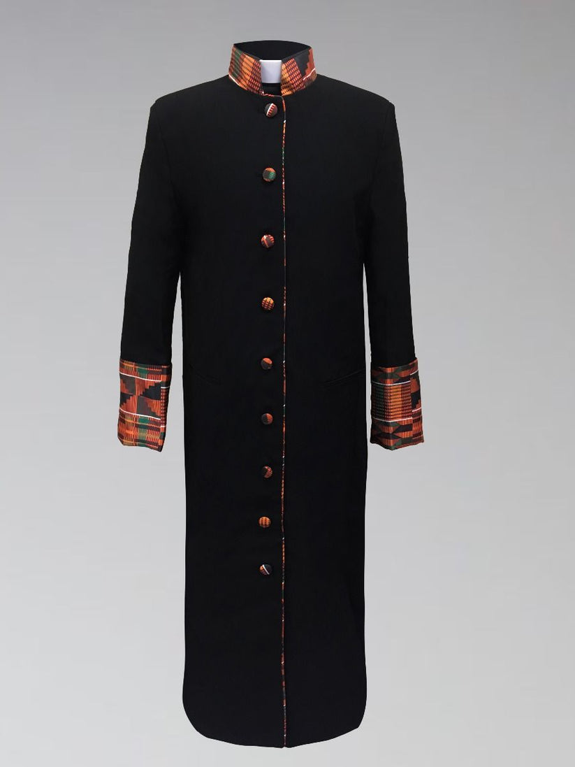 Women’s Black Clergy Robe with African Kente Trim – Heritage – Suit Avenue