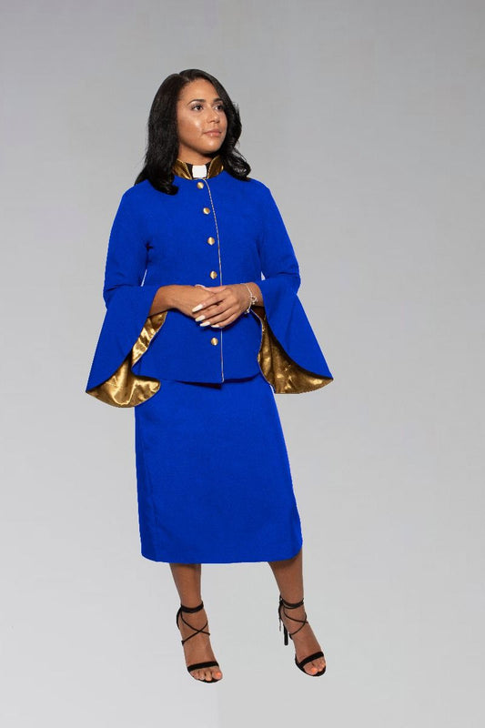787 W. Women's Clergy Suit - Royal/Gold Flared Sleeve